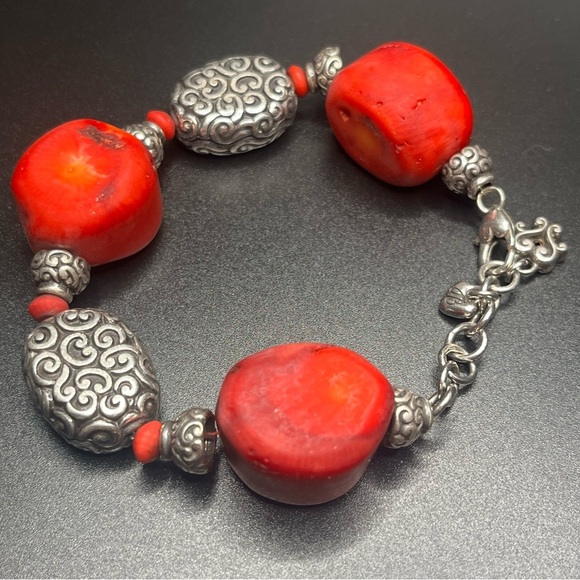 Brighton “Full Moon Rising” red coral & silver filigree bracelet • retired - Picture 5 of 6